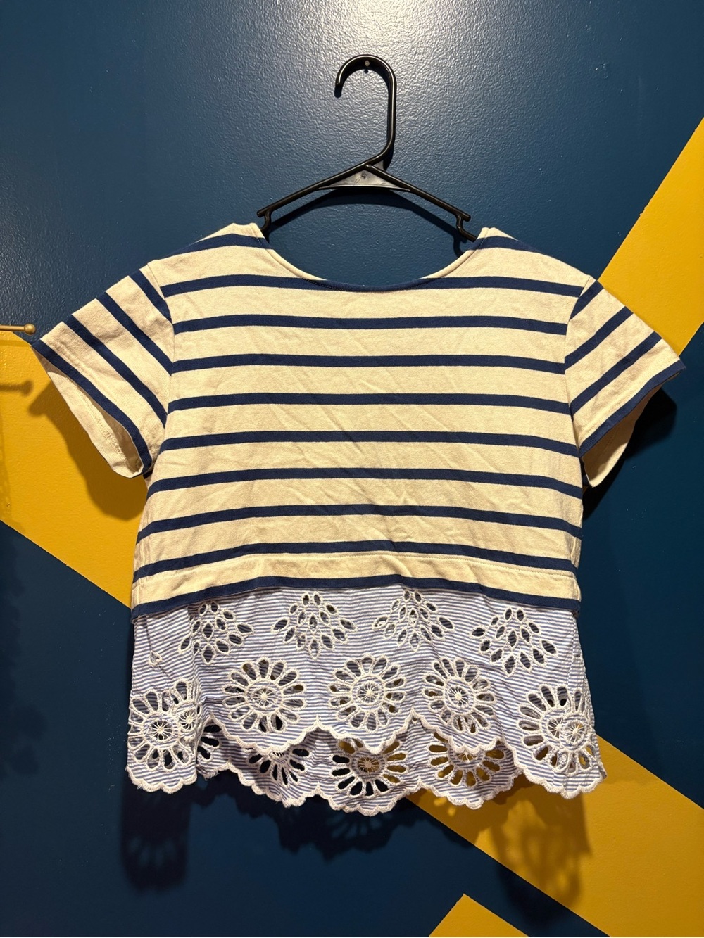 Sea New York Blue & White Striped Crochet Lace Up Back Top NWOT